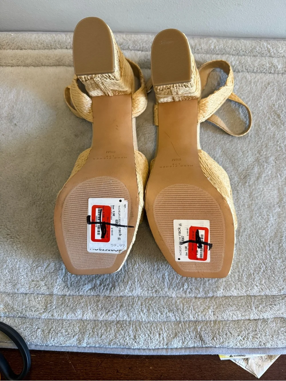 Marc Fisher Calyn Natural Rafia Woven Platform Block Heel Sandals - Beige
